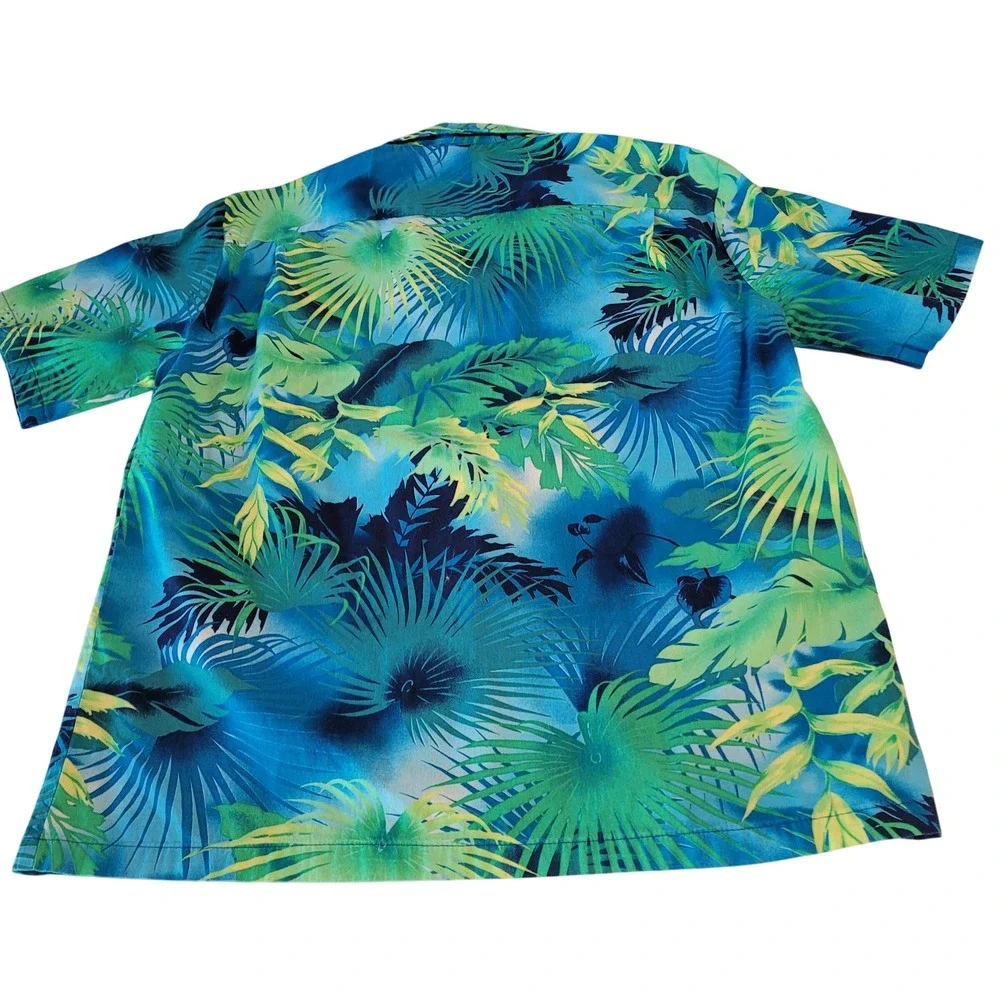 Aloha Republic Hawaiian Shirt Mens L Blue Green Tropical Palm Made in Hawaii - Picture 7 of 7